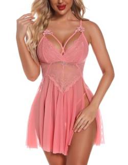 RSLOVE Damen Sexy Babydoll Spitze Dessous Nachthemd Kleid Pink XX-Large von RSLOVE