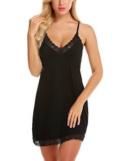 RSLOVE Damen Spitze Babydoll Dessous für Frauen Full Slip Sexy Chemise Nachthemd Nachthemd Schwarz Small von RSLOVE