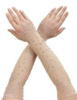 RSLOVE Handschuhe aus Netzstoff für Damen, Partyhandschuhe, Glitzer-Handschuhe, Ball-Handschuhe, Zubehör, 1920, klassischer Stil, weiß, One size von RSLOVE