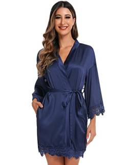 RSLOVE Satin Kimono Robe Seide Hochzeit Brautjungfer Party Nachtwäsche Morgenmantel Marine Blau Mittel von RSLOVE