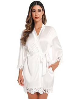 RSLOVE Satin Kimono Robe Seide Hochzeit Brautjungfer Party Nachtwäsche Morgenmantel Weiß Extra Groß von RSLOVE