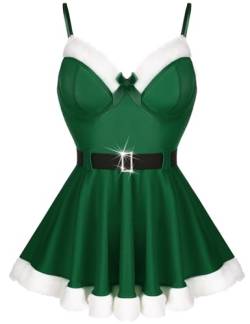 RSLOVE Sexy Weihnachtsdessous für Frauen Santa Babydoll Chemise Nachtwäsche Kleid Teddy Grün XXXL von RSLOVE