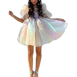 Damen Prinzessin Puffärmel Tüll Kleider Minikleid Märchen Quadratische Nacken Elegante Hepburn Party Club Kurzkleid tragen (Multicolor, S) von RTGSE