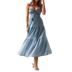 Damen Sommer Bohemian ärmellose Kleid Boho Rücken Less Maxikleid Boho Low geschnittene Langkleid quadratische Kragen Maxi Kleid Streetwear (Boho Blue, L) von RTGSE