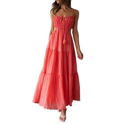 Damen Sommer Bohemian ärmellose Kleid Boho Rücken Less Maxikleid Boho Low geschnittene Langkleid quadratische Kragen Maxi Kleid Streetwear (Boho Red, S) von RTGSE