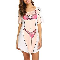 Damen Sommer Swim Cover Up Lustiger 3D-Bikini bedrucktes übergroßes Kurzarm-T-Shirt Strand Kostüm Bademode T-Shirt (Pink Flower, XL) von RTGSE