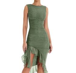 Frauen Sommer ärmellose Cami-Kleid mit niedrig geschnittenem Körperkleid Mini Kleid A-Line-Kleid Cocktail Party Club Skinny Kleid (Gray Green, M) von RTGSE