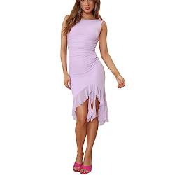 Frauen Sommer ärmellose Cami-Kleid mit niedrig geschnittenem Körperkleid Mini Kleid A-Line-Kleid Cocktail Party Club Skinny Kleid (Ruffles Lavender, S) von RTGSE