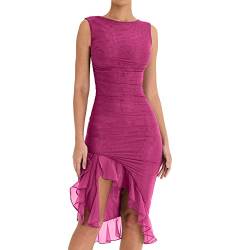 Frauen Sommer ärmellose Cami-Kleid mit niedrig geschnittenem Körperkleid Mini Kleid A-Line-Kleid Cocktail Party Club Skinny Kleid (Ruffles Rosa, M) von RTGSE