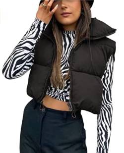 RTGSE Damen Ärmellose Crop Weste Y2k Fashion Gilet Jacke Puffer Leichte Crop Jacke Mantel Herbst Winter Oberbekleidung (Schwarz, Small) von RTGSE