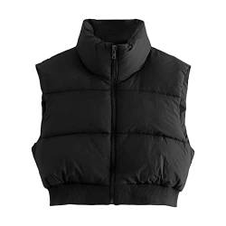 RTGSE Damen Ärmellose Crop Weste Y2k Fashion Gilet Jacke Puffer Leichte Crop Jacke Mantel Herbst Winter Oberbekleidung (V-Black, M) von RTGSE