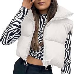 RTGSE Damen Ärmellose Crop Weste Y2k Fashion Gilet Jacke Puffer Leichte Crop Jacke Mantel Herbst Winter Oberbekleidung (Weiß, Medium) von RTGSE