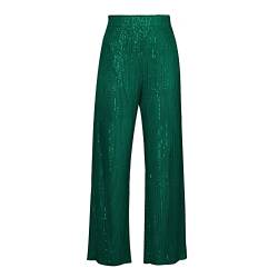 RTGSE Damen Pailletten Weitbeinhosen funkelnd glänzende elastische Taille Lose Fit Hosen Glitzer Glockenboden Leggings 90er Streetwear (Green, M) von RTGSE