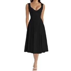 RTGSE Damen Sommer Spitze Langes Kleid ärmellose Boot Hals Korsett Bustier midi Kleid Hochzeit Cocktail Nacht aus fließendem Kleid (M Black, M) von RTGSE