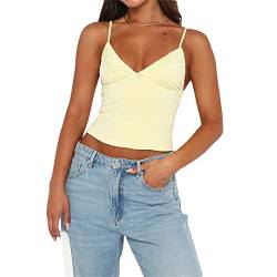 RTGSE Damen Y2K Neckholder Neck Crop Tops Sommer V-Ausschnitt Weste Tops Spaghetti-Riemen Binden Sie Rückenlose Tanktops E-Girl Streetwear (A Yellow, S) von RTGSE