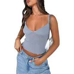 RTGSE Damen Y2K Neckholder Neck Crop Tops Sommer V-Ausschnitt Weste Tops Spaghetti-Riemen Binden Sie Rückenlose Tanktops E-Girl Streetwear (S Gray, S) von RTGSE