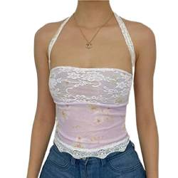 RTGSE Frauen Criss Cross Neckholder Crop Tops Farbblock Tie Up Weste Top Ärmelloses Rückenfreies Lace-up Tube Top Y2K Cami Top (A-Lace 2, S) von RTGSE