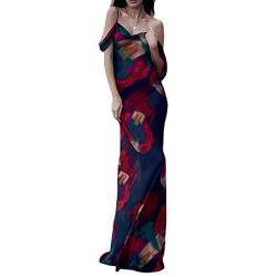 RTGSE Frauen Mesh Print Spaghetti Strap Dress Y2K Ärmelloses Floral Printed Slit Maxikleid Vintage Clubwear Kleid 90er Streetwear (A Tie dye, M) von RTGSE