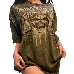 RTGSE Frauen Y2K Graphic Print T-Shirt Gothic Punk Crop Top Casual Kurzarm Crop Tee Vintage Shirts Harajuku Streetwear (T Skull F, M) von RTGSE