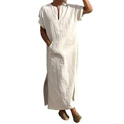 RTGSE Herren V-Ausschnitt Kurzarm Robe Kaftan Side Split Casual Langes Kleid Thobe Nachthemd Hemd Loungewear Sommer Sleepwear Beachwear (White, 3XL) von RTGSE