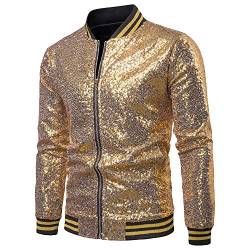 RTGSE Paillettenjacke für Herren mit Reißverschluss, College-Baseball-Bomberjacke, glänzender, Leichter Mantel, Clubwear-Bomberjacke für die Bühne (Gold, Medium) von RTGSE