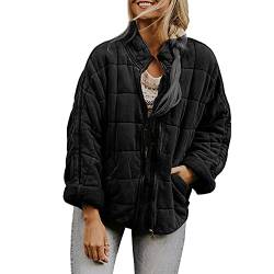 RTGSE Women Casual Dolman Quilted Jacket Long Sleeve Zip Up Stand Neck Lightweight Jacket Warm Winter Outwear (Black, Small) von RTGSE