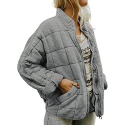 RTGSE Women Casual Dolman Quilted Jacket Long Sleeve Zip Up Stand Neck Lightweight Jacket Warm Winter Outwear (Grey, Large) von RTGSE
