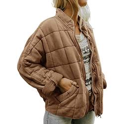 RTGSE Women Casual Dolman Quilted Jacket Long Sleeve Zip Up Stand Neck Lightweight Jacket Warm Winter Outwear (Light Brown, Large) von RTGSE