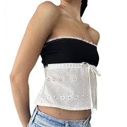 RTGSE Womens Strapless Crop Tops Sexy Boat Neck Vest Top Harajuku Gothic Punk Tube Tops Summer Y2K 90s Streetwear (Lace Black, S) von RTGSE