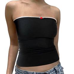 RTGSE Womens Strapless Crop Tops Sexy Boat Neck Vest Top Harajuku Gothic Punk Tube Tops Summer Y2K 90s Streetwear (Q-Black, S) von RTGSE