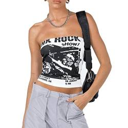 RTGSE Womens Strapless Crop Tops Sexy Boat Neck Vest Top Harajuku Gothic Punk Tube Tops Summer Y2K Tank Tops 90s Streetwear (Chic White Black, S) von RTGSE