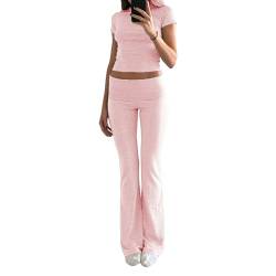 RTGSE Womens Two Peice Pants Set Outfit Casual Tracksuit Short Sleeve Tank Top with Trousers 2 Piece Clothes Set Loungewear (A Pink, S) von RTGSE