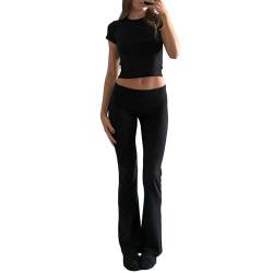 RTGSE Womens Two Peice Pants Set Outfit Casual Tracksuit Short Sleeve Tank Top with Trousers 2 Piece Clothes Set Loungewear (Black, L) von RTGSE