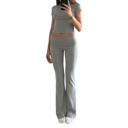 RTGSE Womens Two Peice Pants Set Outfit Casual Tracksuit Short Sleeve Tank Top with Trousers 2 Piece Clothes Set Loungewear (Gray, L) von RTGSE