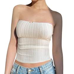 Womens Strapless Crop Tops Sexy Boat Neck Vest Top Harajuku Gothic Punk Tube Tops Summer Y2K Tank Top 90s Streetwear (A Lace White Pink, S) von RTGSE