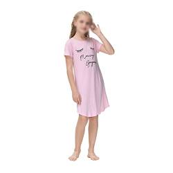 Nachthemd Mädchen Schlafanzug Kinder Mädchen Mit Pyjama Printed Rundhals Lässige Sleepshirt Freizeitkleid Negligee Knielang Schlafkleid (Color : Pink, Size : 150) von RTHLEQIEE