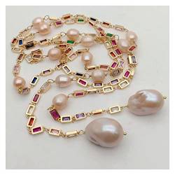 RUAJOGYNVM 50 Zoll kultivierte rosa Keshi-Perlen-Mischfarben-Rechteck pflastern langkettige Halsketten-Partei-Strickjacke-Ketten-Halskette Ketten für Damen von RUAJOGYNVM