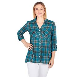 RUBY RD. Damen Flanell-Top Bluse, Blaugrün, Groß von RUBY RD.