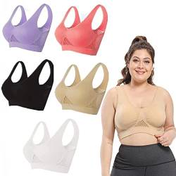 Breathable Cool Lift-up Air Bra, Women's Seamless Air Permeable Cooling Comfort Bra Plus Size Camisole (5XL, Light Purple) von RUCRAK