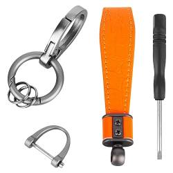 RUCUDIM Schlüsselbund Schlüsselanhänger Schlüsselband Leder mit 1 Schraubendreher, keychain Schlüsselkette mit Schlüsselring (Orange) von RUCUDIM