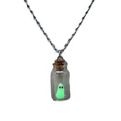 RUDFUZ Geister-Halskette, Geister-Halskette, leuchtet im Dunkeln, Halloween-Halskette, kleiner Geist in einer Flasche, 1, einfach von RUDFUZ