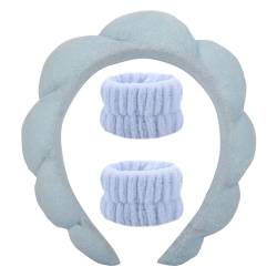 Schwamm-Spa-Stirnband mit Armbändern zum Waschen des Gesichts, breites, gepolstertes Kopfband, Hautpflege, Make-up, Entfernung, Dusche für Frauen und Mädchen von RUDFUZ