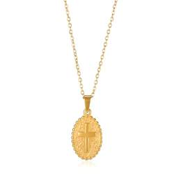 Vintage Christian Jesus Kreuz Halsketten Anhänger für Frauen Edelstahl Runde Form Münze Halsketten Gebet Taufe Geschenke von RUDFUZ