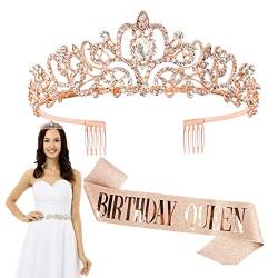 Geburtstag Schärpe und Tiara - Geburtstag Krone und Schärpe Set | Exquisite Legierung Kopf Krone mit Strass und Kamm Design für Mädchen Geschenk Ruftup von RUFTUP