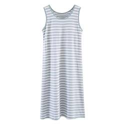 Nachthemd Damen Baumwolle Nachtkleid Ärmellos Nachtwäsche Kurz Rundhals Einfarbige Trägerhemd Kleid Sleepshirt für Sommer Schlafanzug in Übergröße (grün,L) von RUGAN