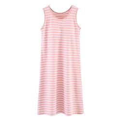 Nachthemd Damen Baumwolle Nachtkleid Ärmellos Nachtwäsche Kurz Rundhals Einfarbige Trägerhemd Kleid Sleepshirt für Sommer Schlafanzug in Übergröße (rosa,M) von RUGAN