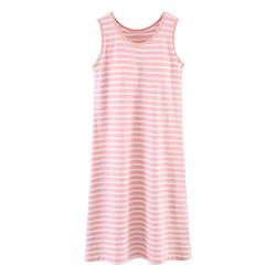 Nachthemd Damen Baumwolle Nachtkleid Ärmellos Nachtwäsche Kurz Rundhals Einfarbige Trägerhemd Kleid Sleepshirt für Sommer Schlafanzug in Übergröße (rosa,S) von RUGAN