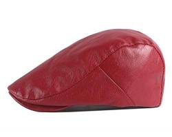 RUICHENG Leder Cap Barett PU Schiebermütze Herren Schirmmütze Gatsby Ivy Flat Cap (Rot) von RUICHENG