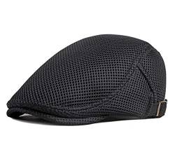 RUICHENG Schiebermütze Herren Sommer Mesh Cap Kappe Gatsby Newsboy Flat Cap Schirmmütze (Schwarz) von RUICHENG