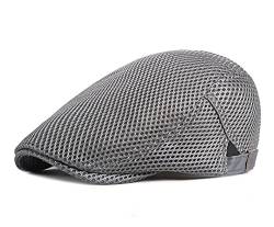 RUICHENG Schirmmütze Herren Sommer Kappe Hut Breathable Mesh Barett Gatsby Flat Cap Schiebermütze (hellgrau) von RUICHENG